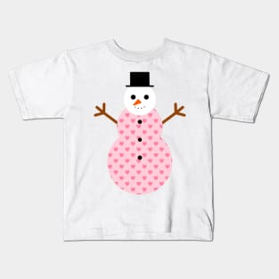 Pink Heart Snowman Kids T-Shirt